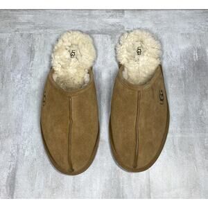 UGG Scuff Slippers Mens Size 13 Chestnut Suede Sheepskin Shearling Lined Slip On